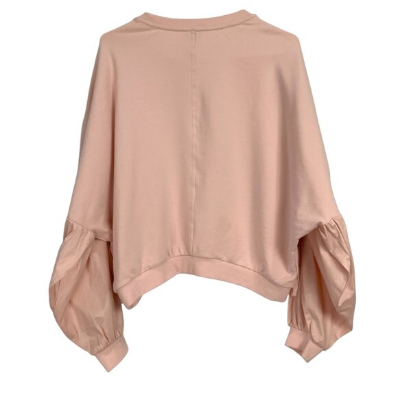 A Pictures Worth Pink Ruched Balloon Sleeve Crop Sweatshirt Pullover Top Size S - Picture 2 of 6